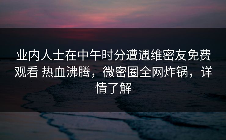 业内人士在中午时分遭遇维密友免费观看 热血沸腾，微密圈全网炸锅，详情了解