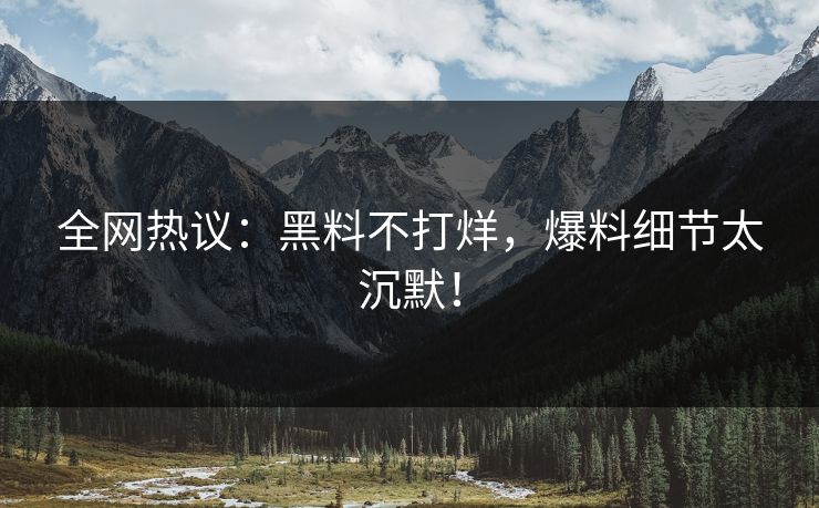 全网热议：黑料不打烊，爆料细节太沉默！