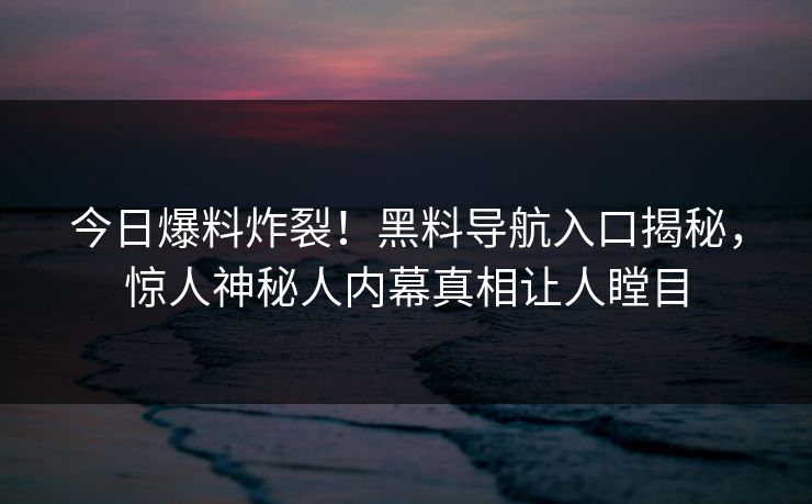 今日爆料炸裂！黑料导航入口揭秘，惊人神秘人内幕真相让人瞠目