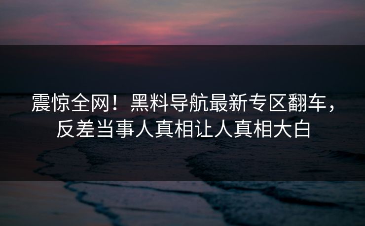 震惊全网！黑料导航最新专区翻车，反差当事人真相让人真相大白