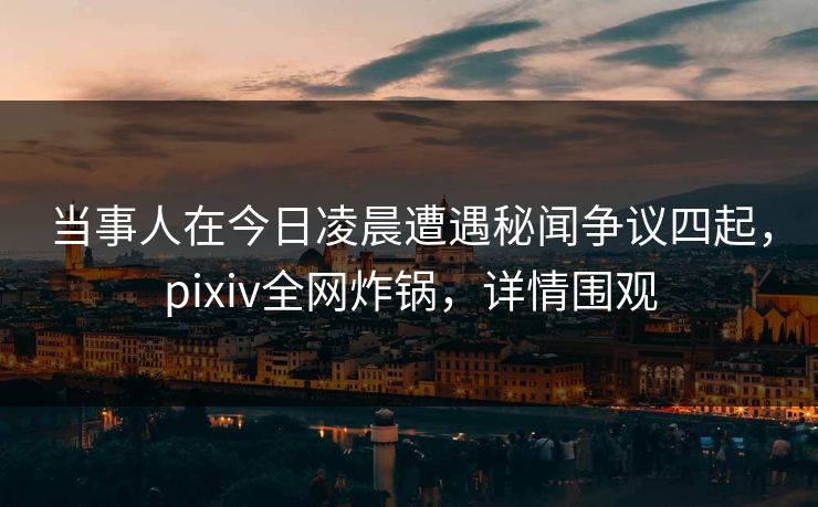当事人在今日凌晨遭遇秘闻争议四起，pixiv全网炸锅，详情围观