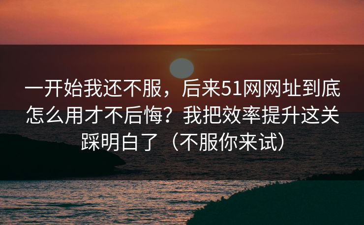 一开始我还不服，后来51网网址到底怎么用才不后悔？我把效率提升这关踩明白了（不服你来试）